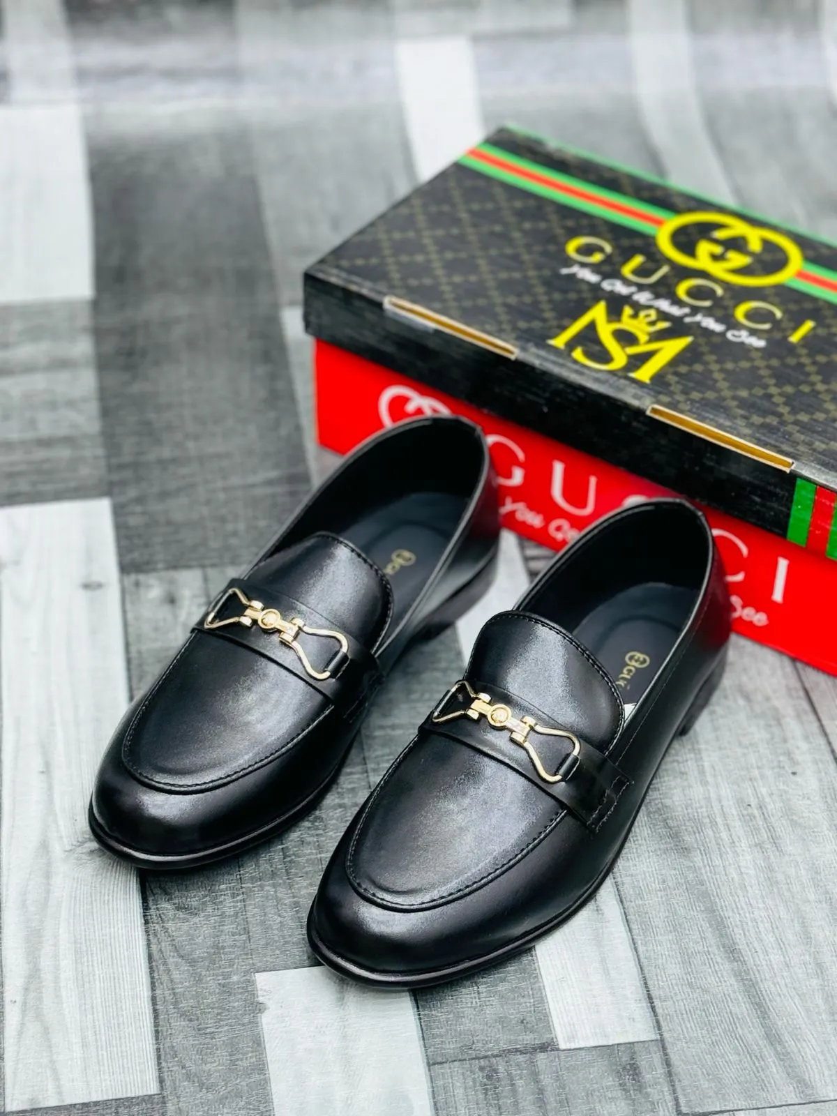 Luxury Black Leather Loafers with Gold Buckle – Premium Elegance