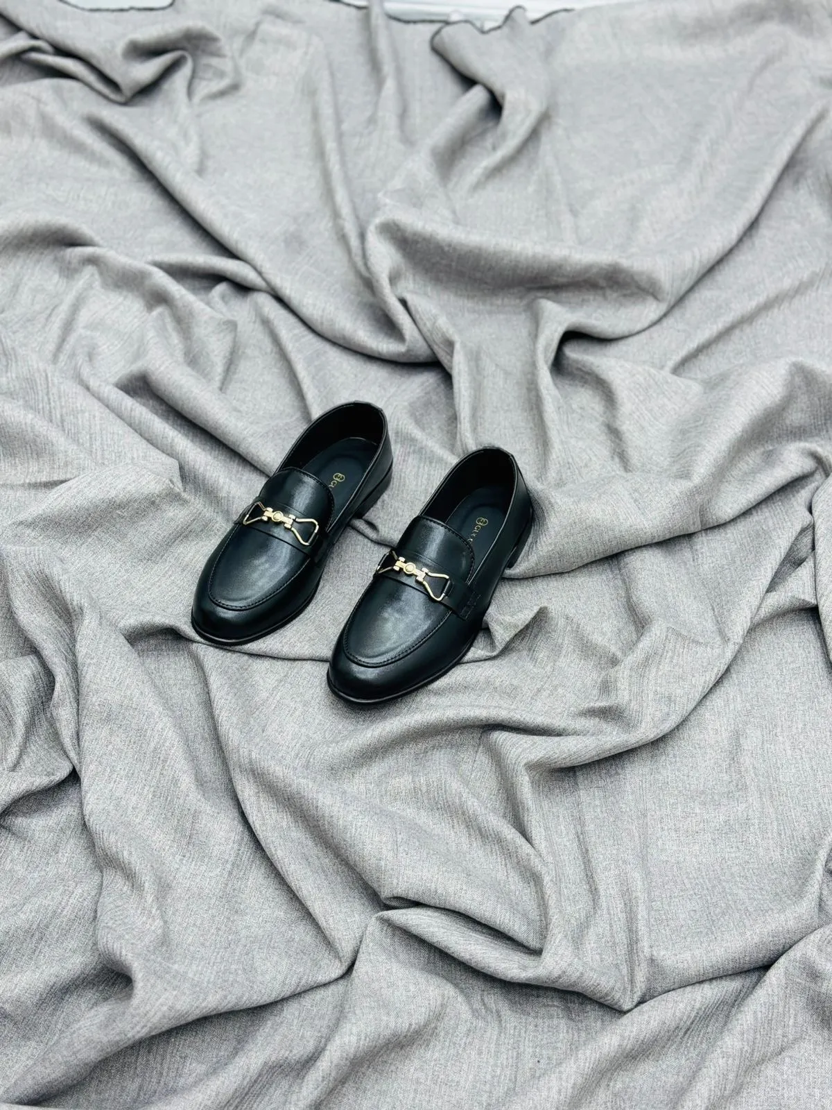 Luxury Black Leather Loafers with Gold Buckle – Premium Elegance