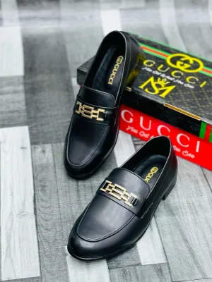 Luxury Black Leather Loafers with Gold Buckle – Premium Elegance