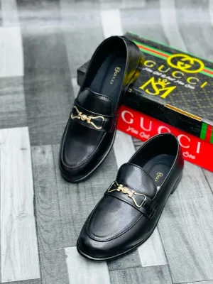 Luxury Black Leather Loafers with Gold Buckle – Premium Elegance
