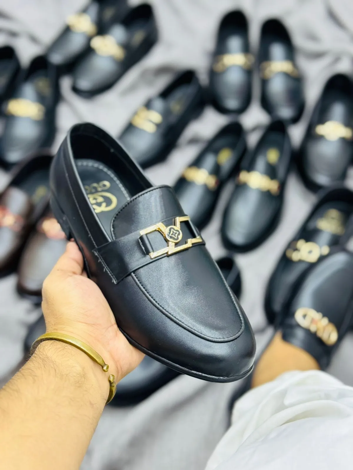 Luxury Black Leather Loafers with Gold Buckle – Premium Elegance