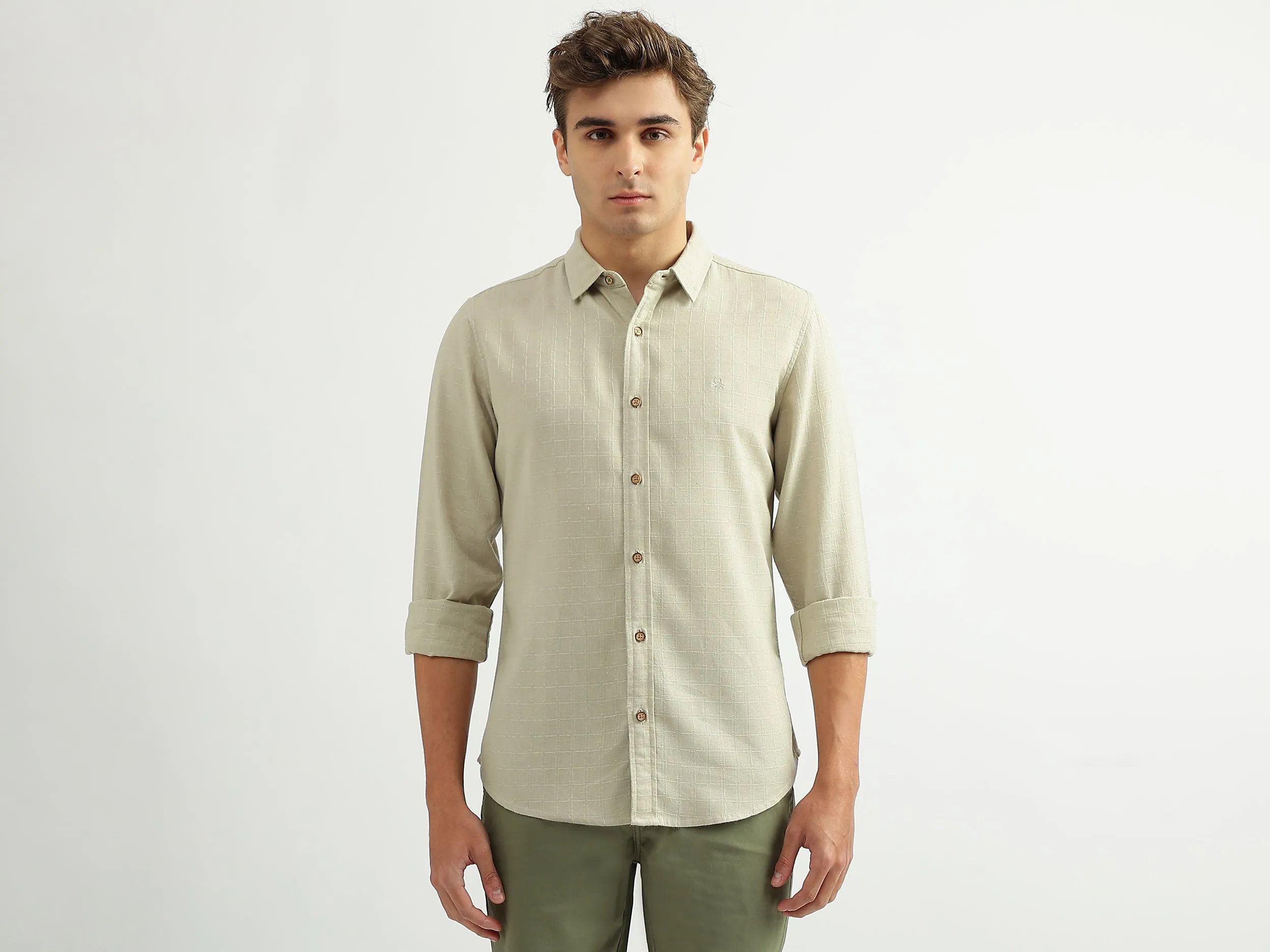 Men Checked Spread Collar Shirt