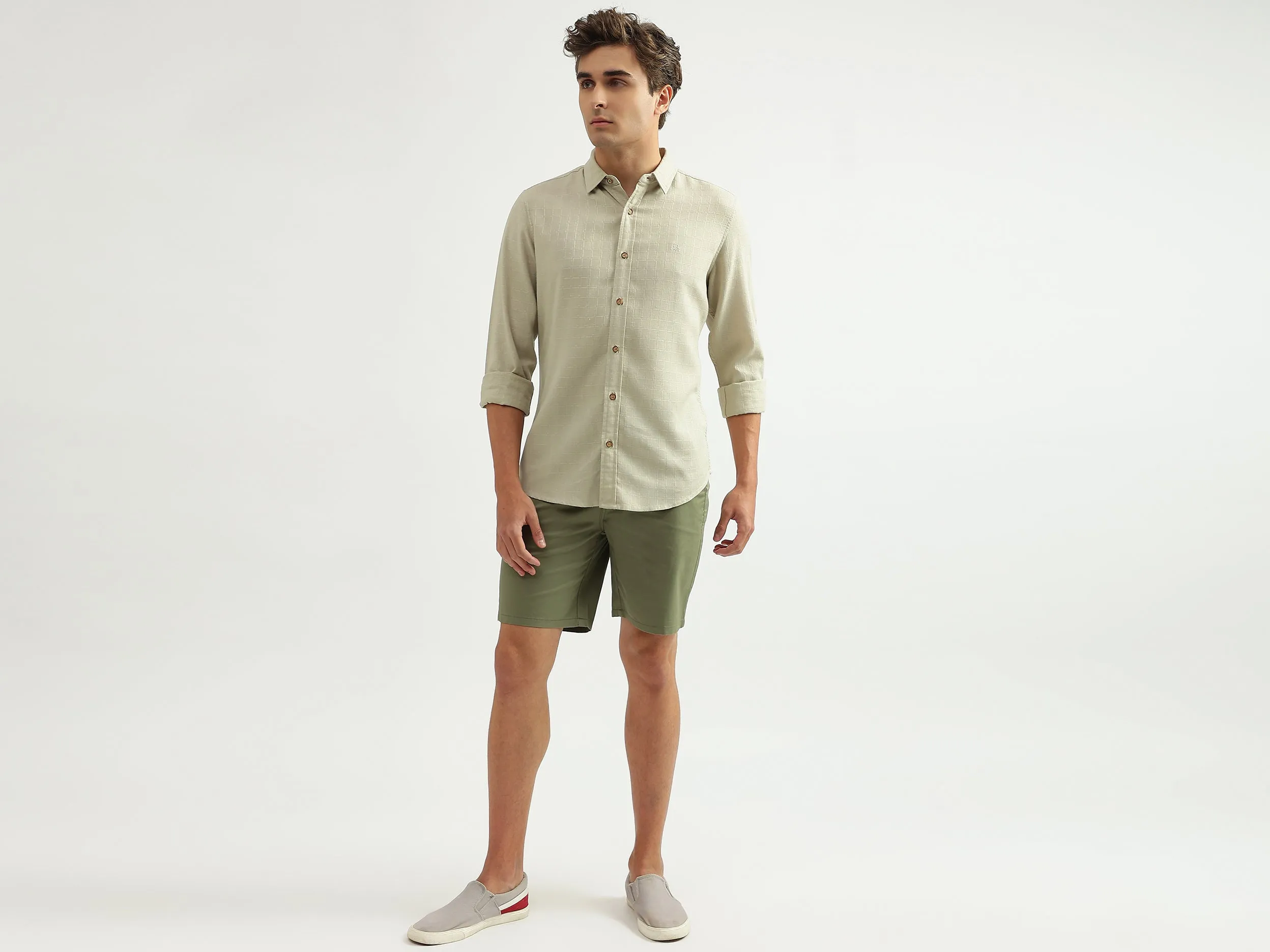 Men Checked Spread Collar Shirt