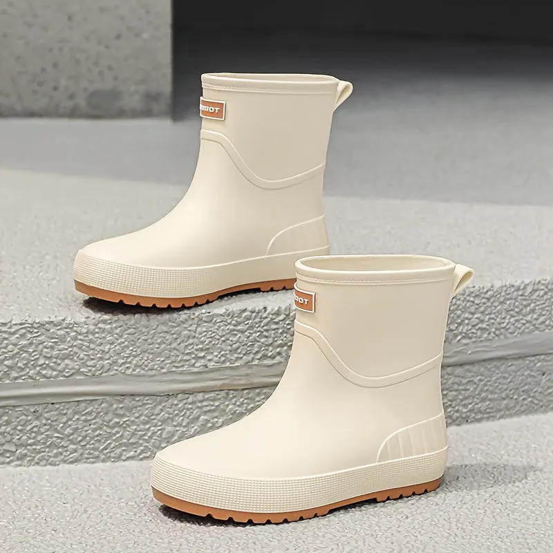 Men'S Classic Solid Color Rain Boots - Waterproof, Non-Slip, Durable Mid-Calf Design With Pvc Sole & Fabric Lining For Outdoor Comfort