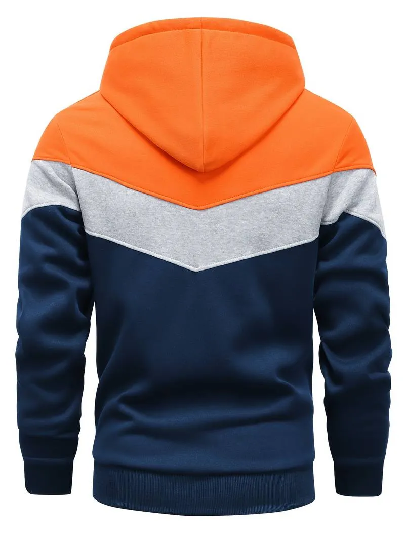 Men's hoodie - modern color block pullover for casual wear with front pocket