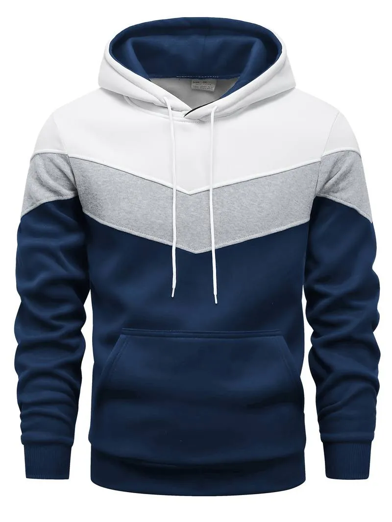 Men's hoodie - modern color block pullover for casual wear with front pocket