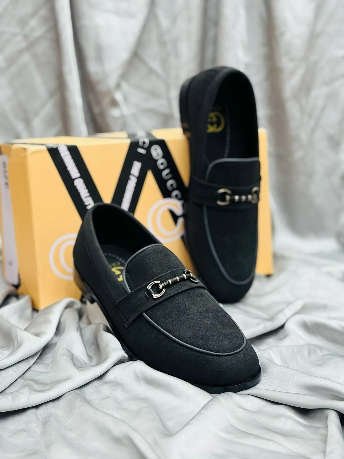 Men's Luxury Suede Loafers with Gold Buckle