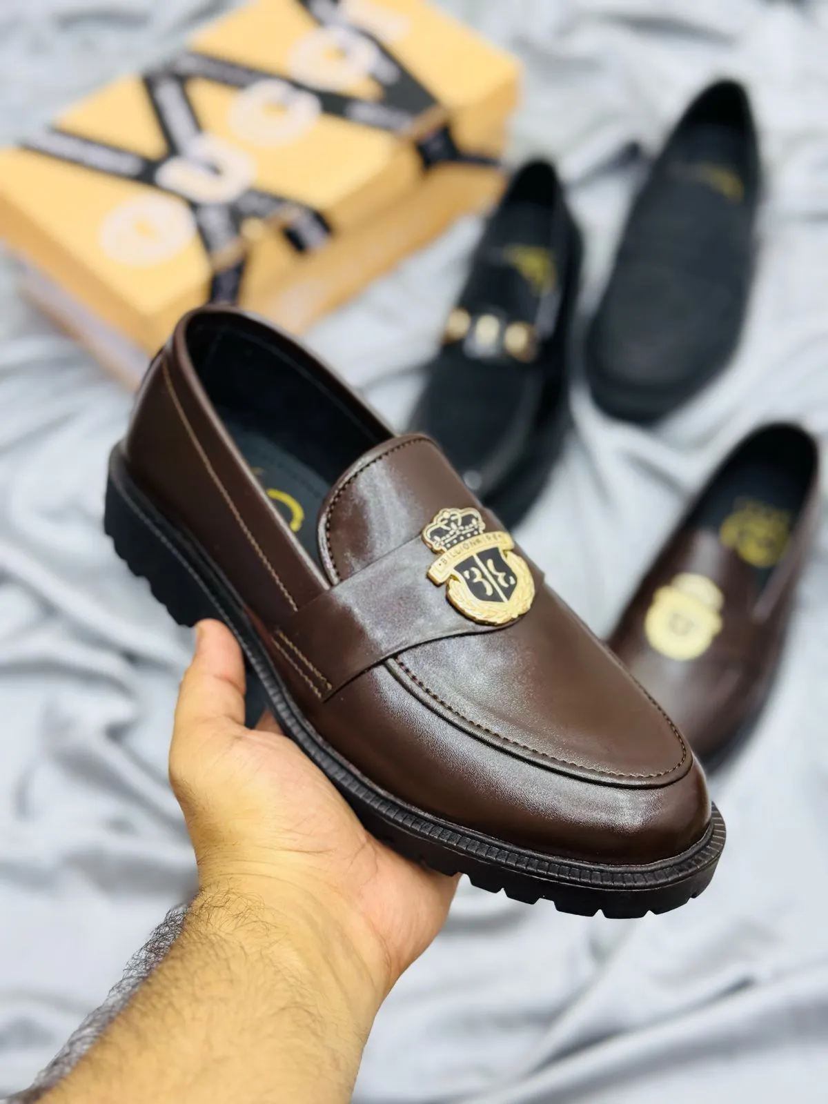 Men's Luxury Suede Loafers with Gold Buckle