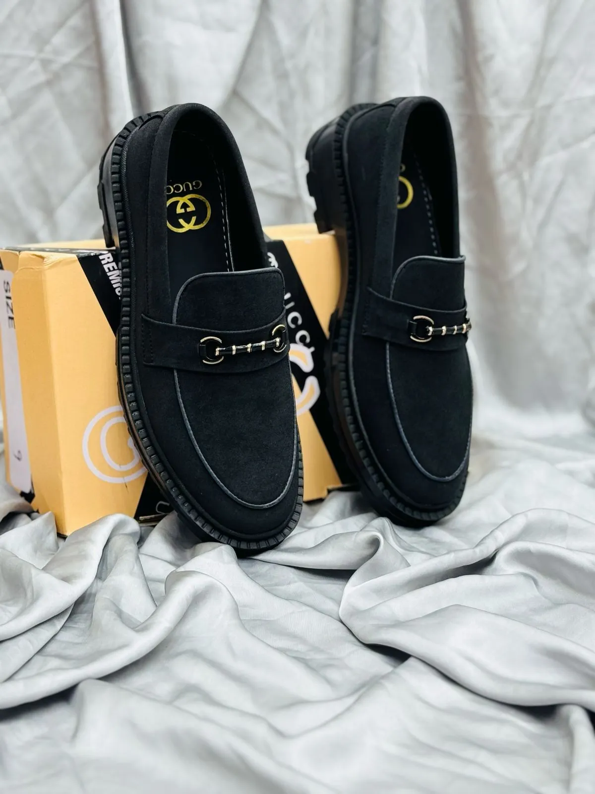 Men's Luxury Suede Loafers with Gold Buckle