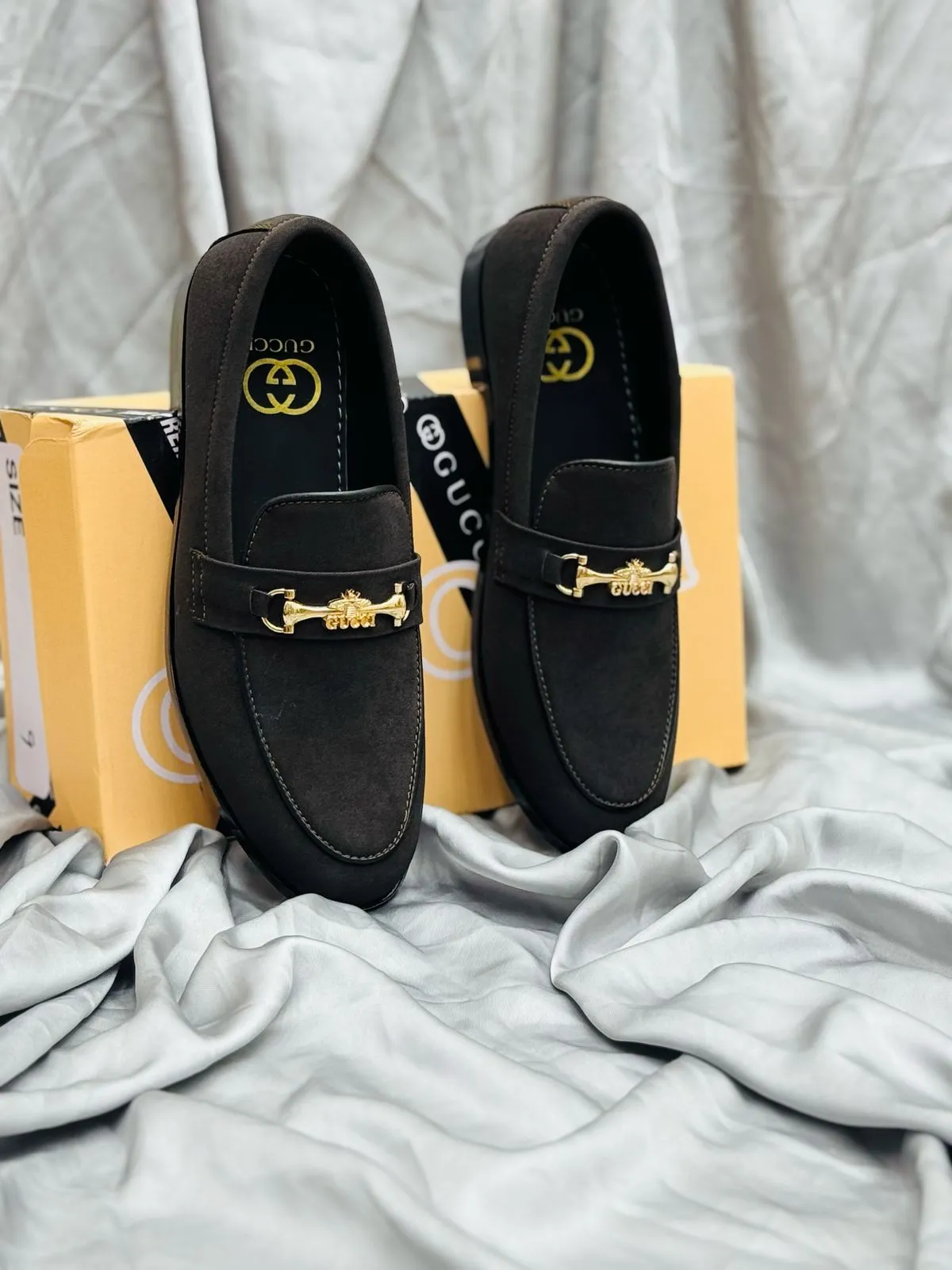 Men’s Luxury Suede Loafers with Gold Buckle