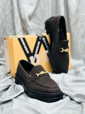 Men’s Luxury Suede Loafers with Gold Buckle
