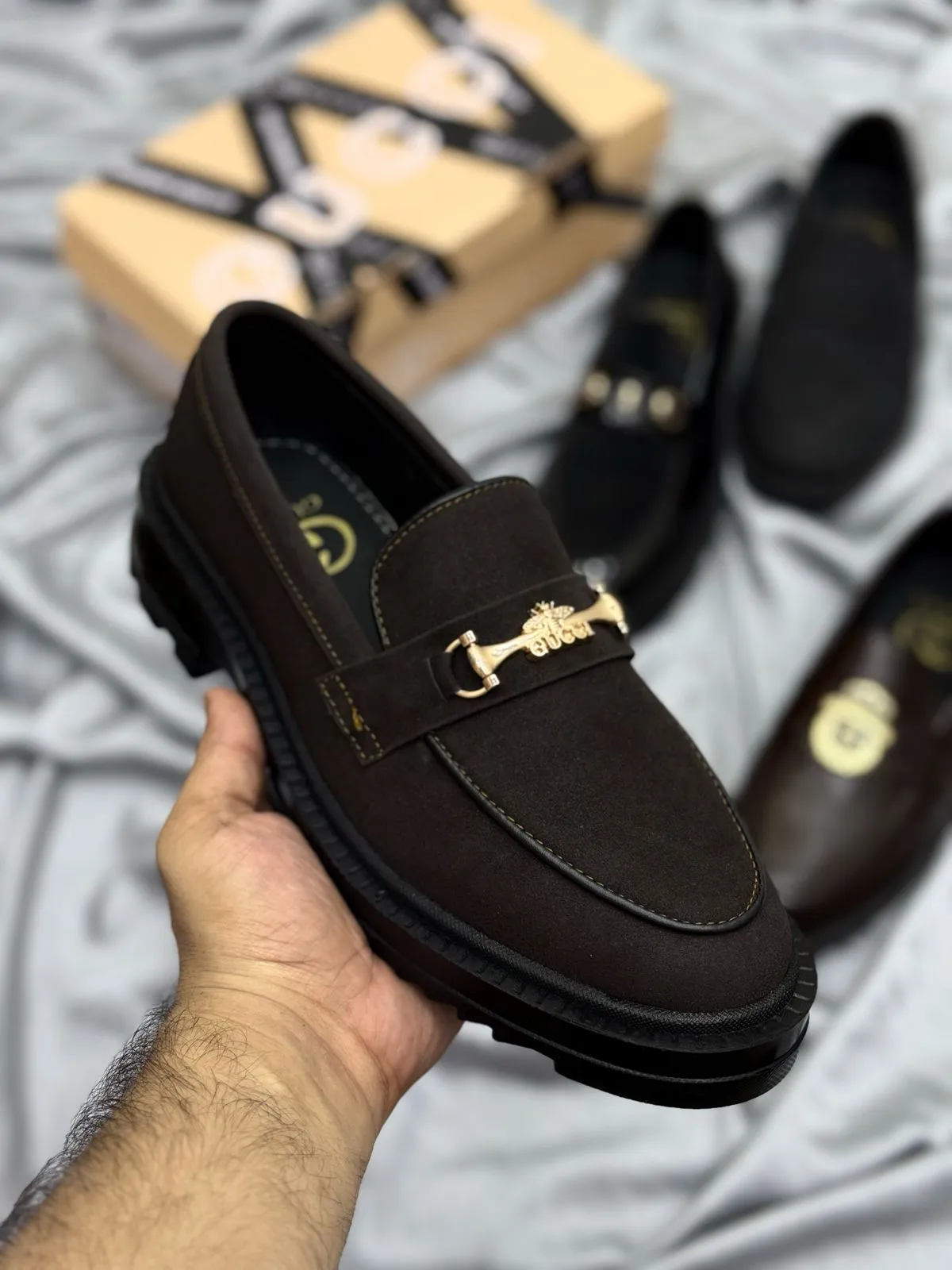 Men’s Luxury Suede Loafers with Gold Buckle