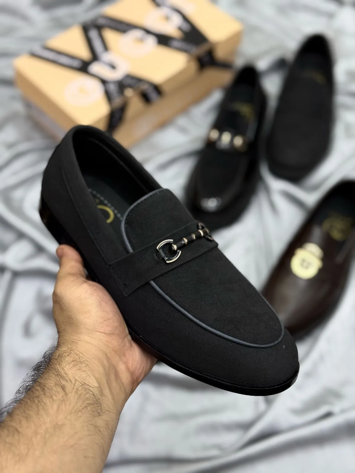 Men's Luxury Suede Loafers with Gold Buckle