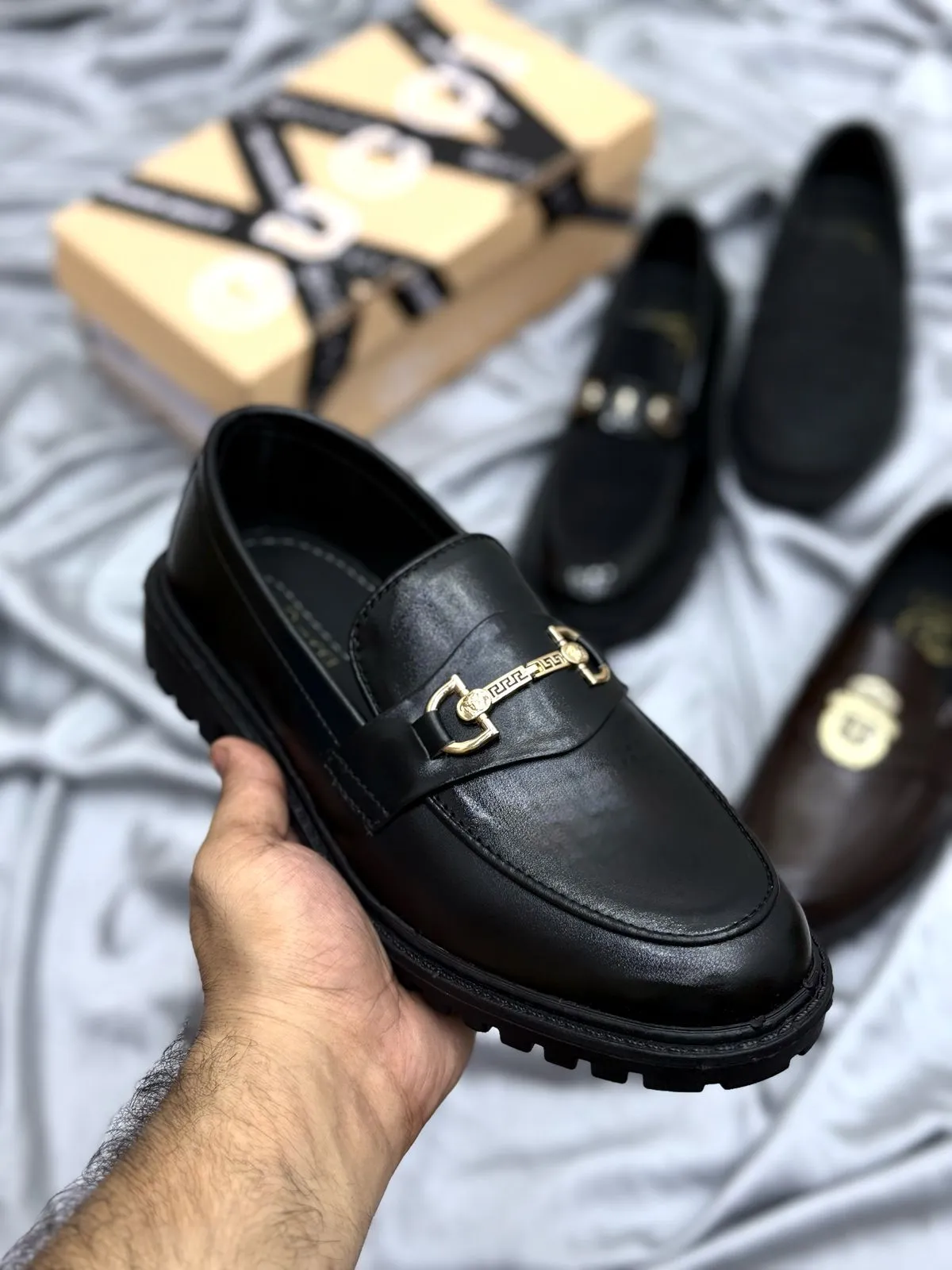 Men's Luxury Suede Loafers with Gold Buckle