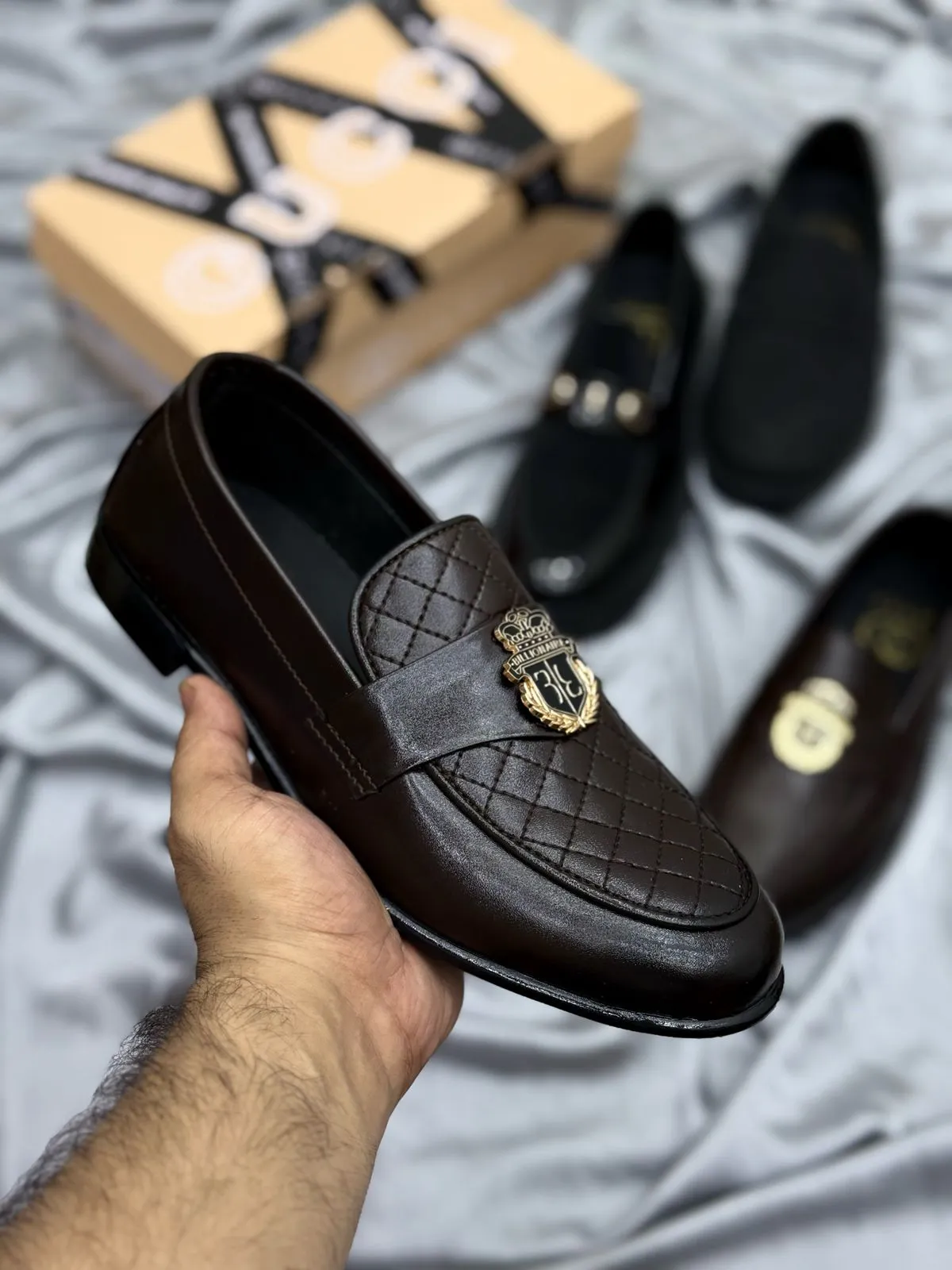 Men's Luxury Suede Loafers with Gold Buckle