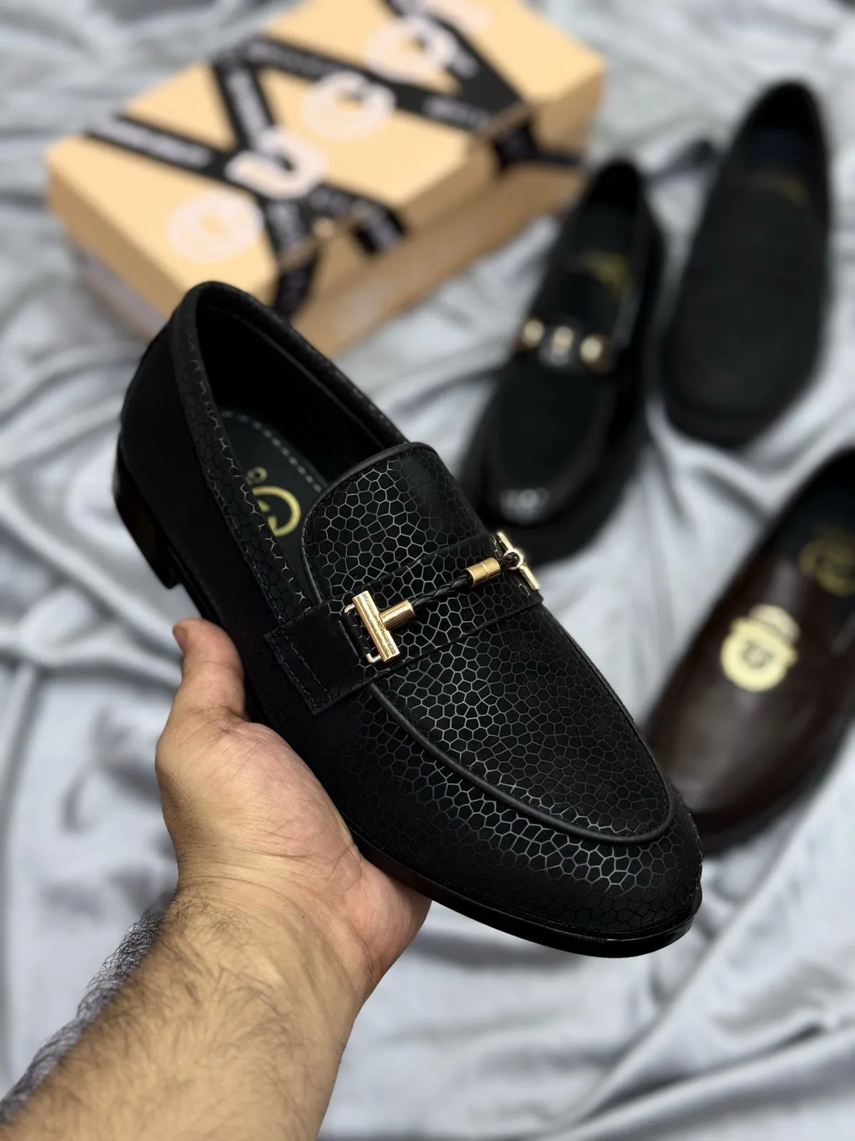 Men’s Luxury Suede Loafers with Gold Buckle