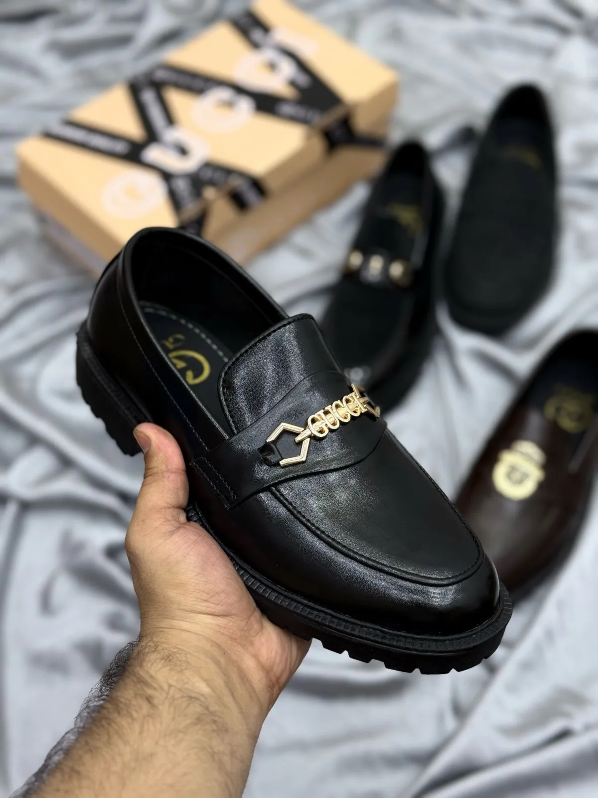 Men's Luxury Suede Loafers with Gold Buckle