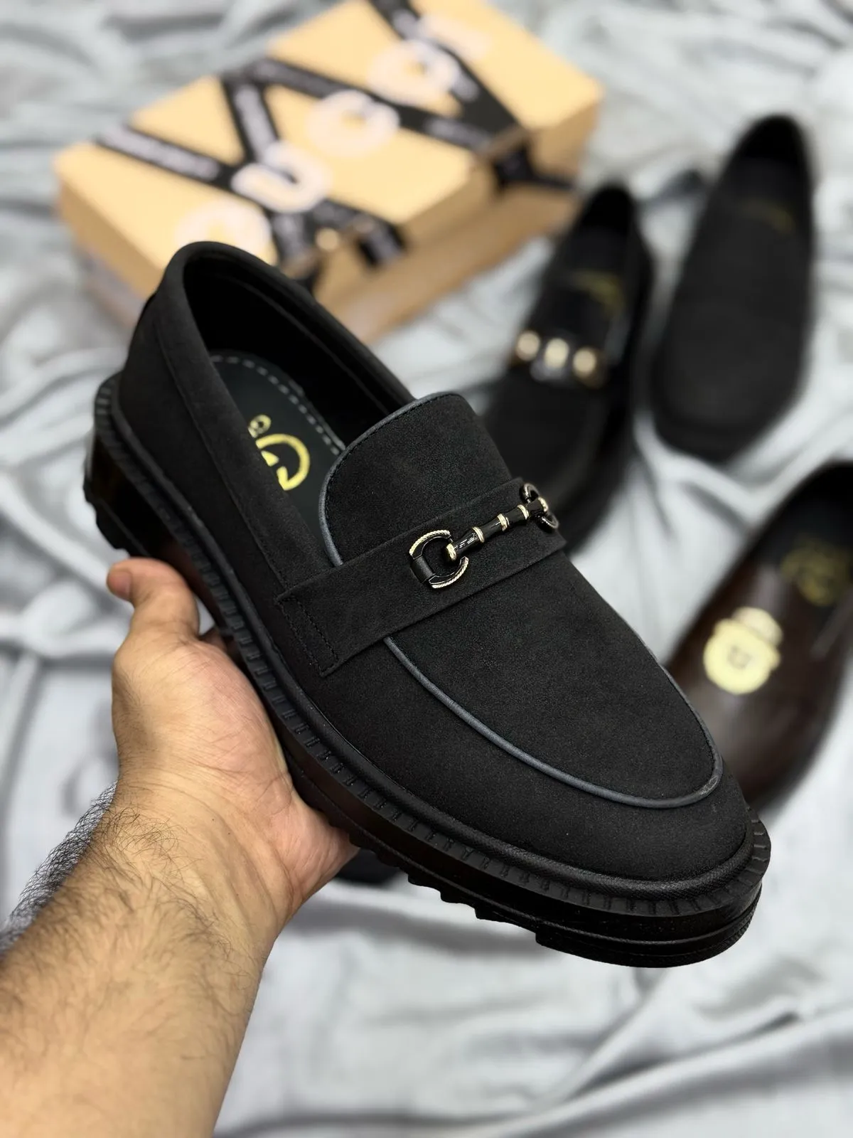 Men's Luxury Suede Loafers with Gold Buckle