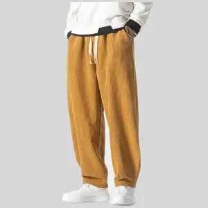 Men's Solid Color Fleece Corduroy Pants - Fashion Oversized Harem Sweatpants for Casual Joggers