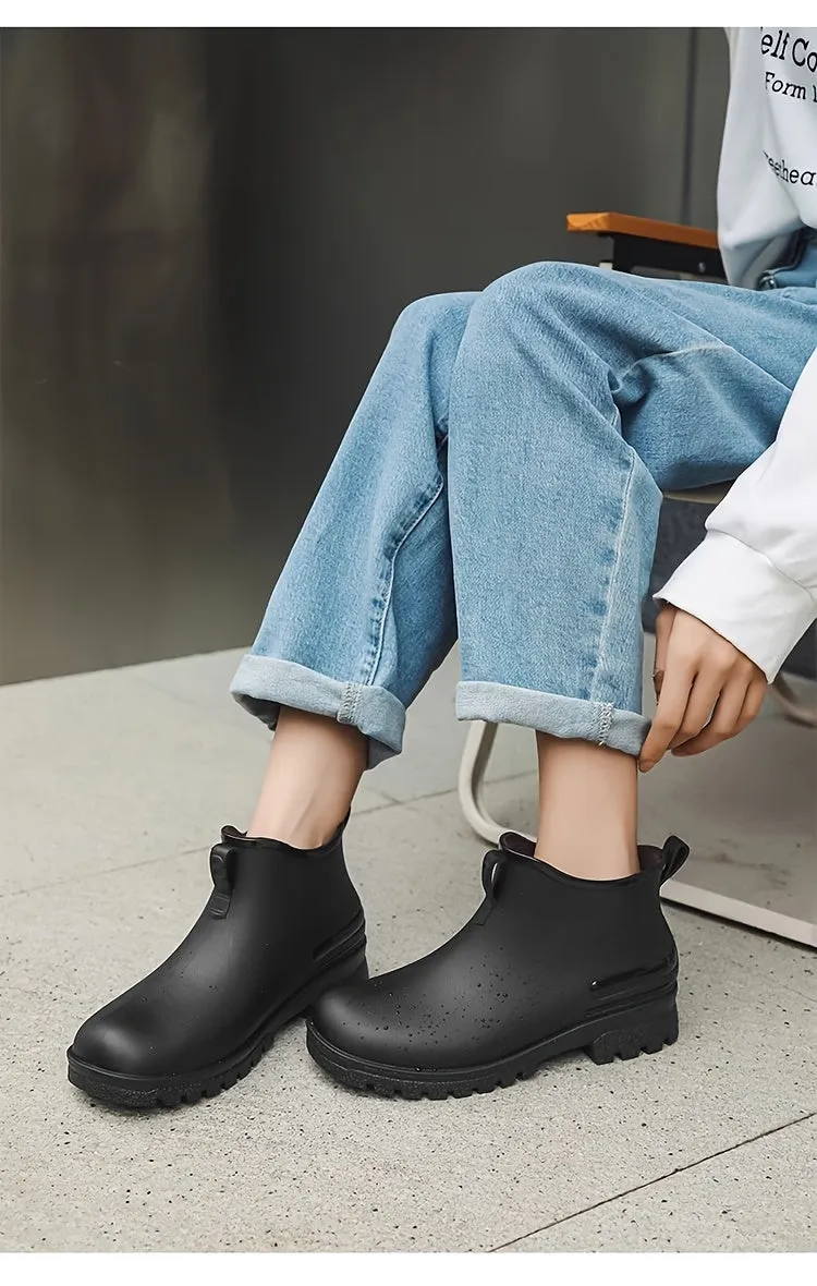 Men's Solid Color Slip On Waterproof Rain Boots, Comfy Non Slip Casual Durable Beach Water Shoes For Men's Outdoor Activities