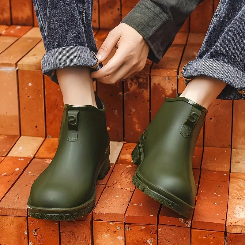 Men's Solid Color Slip On Waterproof Rain Boots, Comfy Non Slip Casual Durable Beach Water Shoes For Men's Outdoor Activities