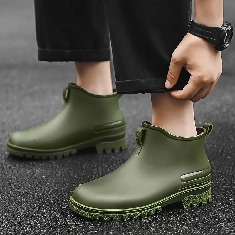 Men's Solid Color Slip On Waterproof Rain Boots, Comfy Non Slip Casual Durable Beach Water Shoes For Men's Outdoor Activities