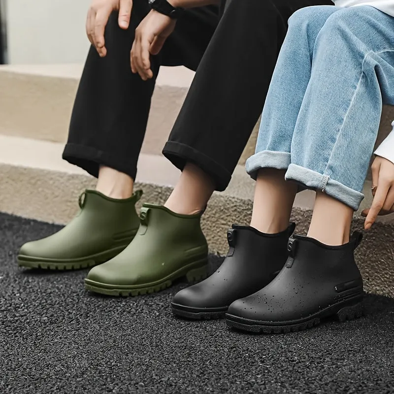 Men's Solid Color Slip On Waterproof Rain Boots, Comfy Non Slip Casual Durable Beach Water Shoes For Men's Outdoor Activities
