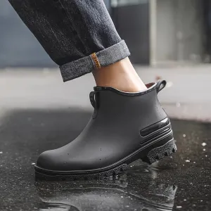 Men's Solid Color Slip On Waterproof Rain Boots, Comfy Non Slip Casual Durable Beach Water Shoes For Men's Outdoor Activities
