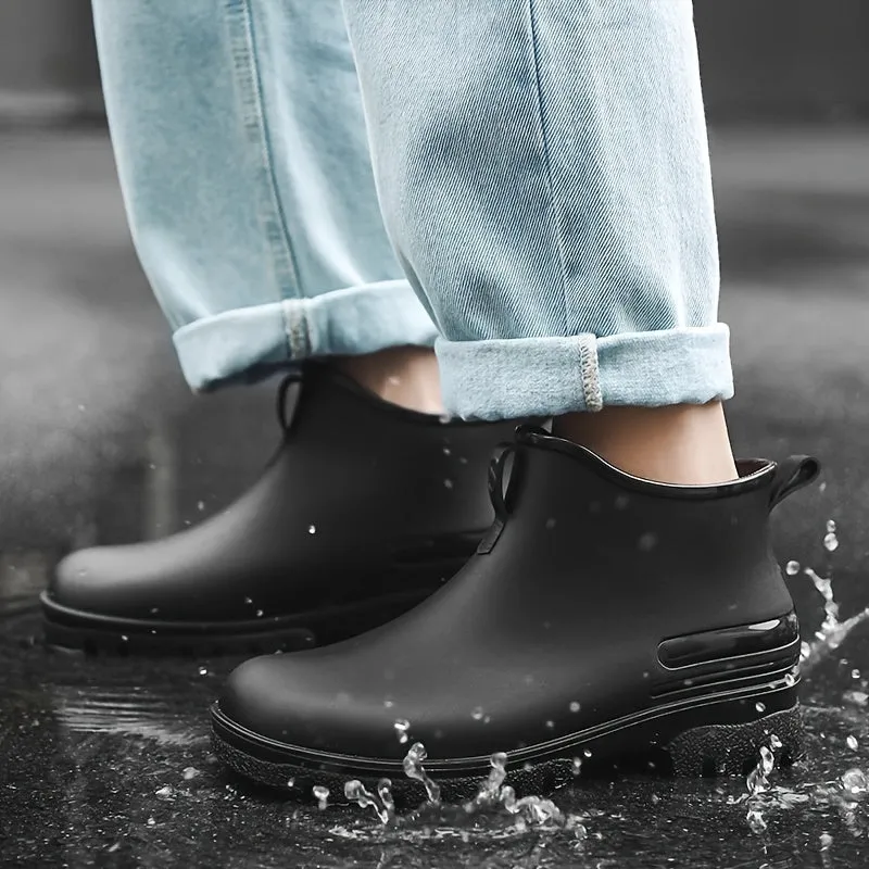 Men's Solid Color Slip On Waterproof Rain Boots, Comfy Non Slip Casual Durable Beach Water Shoes For Men's Outdoor Activities