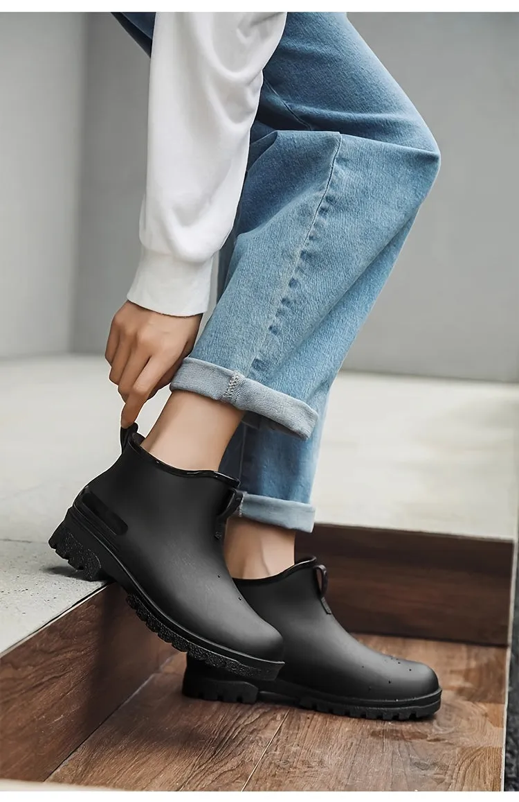 Men's Solid Color Slip On Waterproof Rain Boots, Comfy Non Slip Casual Durable Beach Water Shoes For Men's Outdoor Activities
