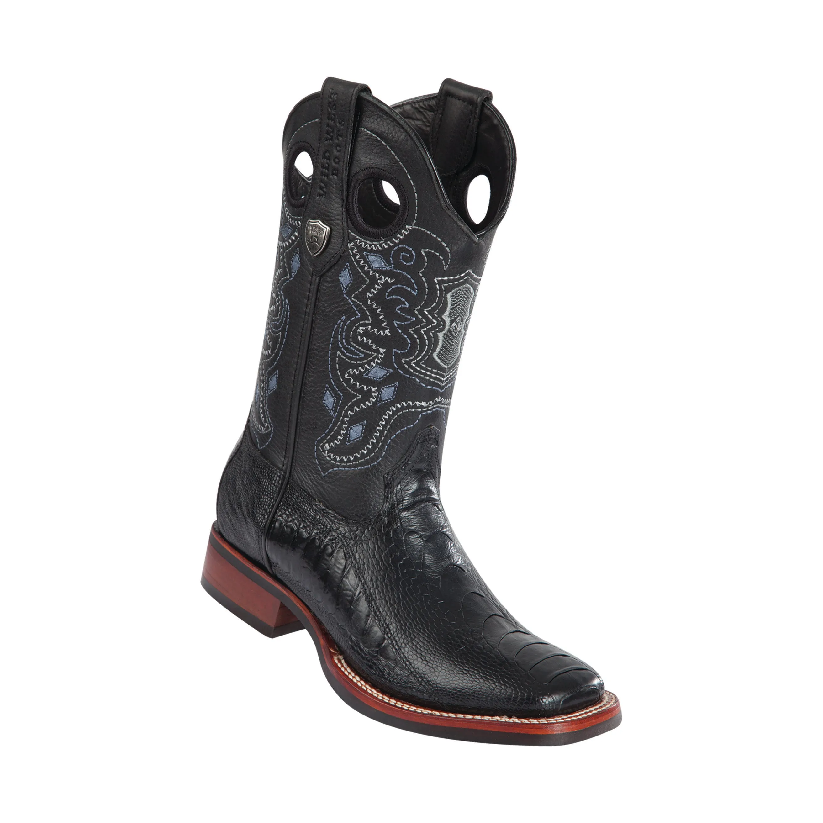 Men's Wild West Ostrich Leg With Rubber Sole Boots Wide Square Toe