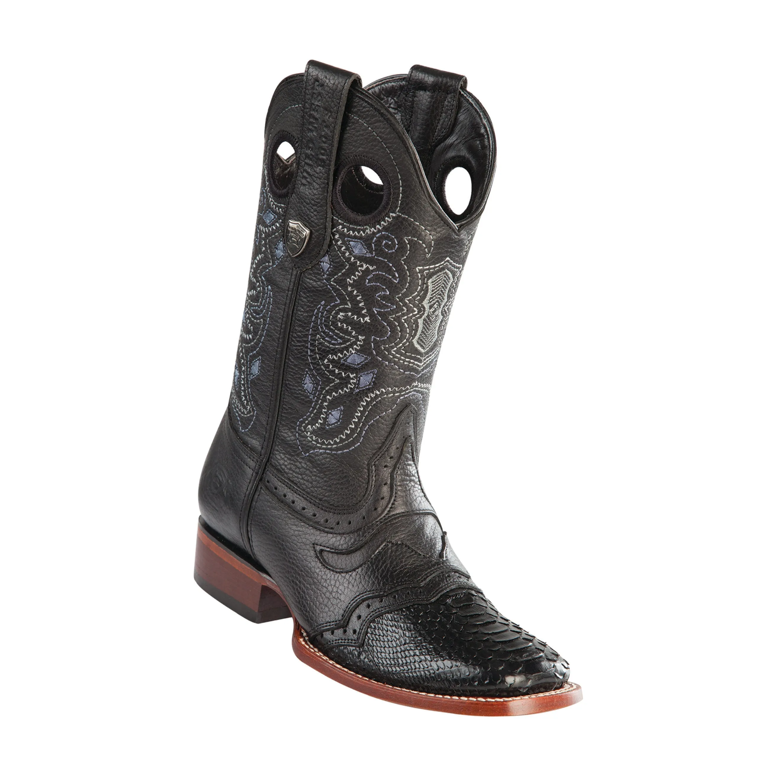 Men's Wild West Python Saddle Boots Wide Square Toe