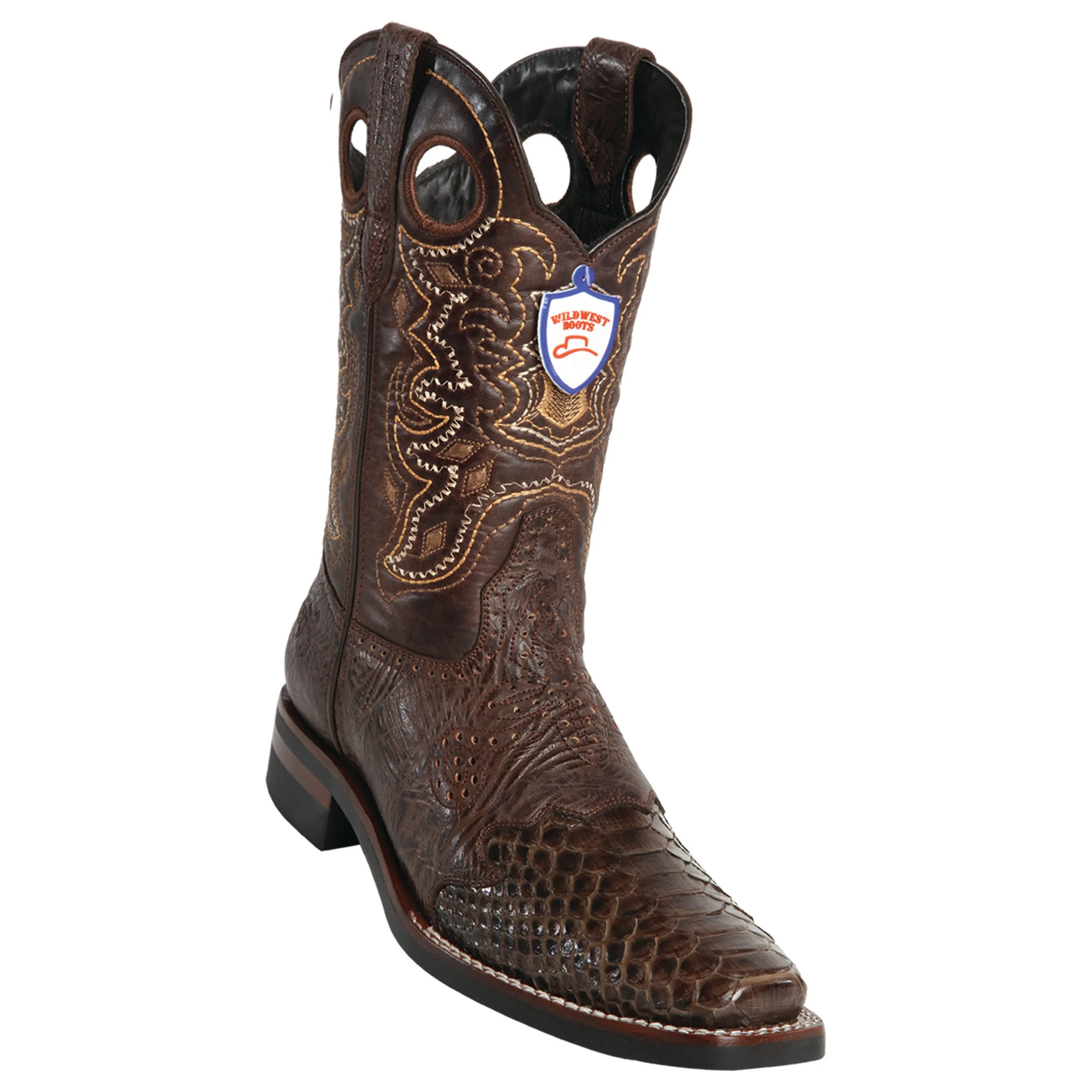 Men's Wild West Python Saddle Rubber Sole Boots Square Toe