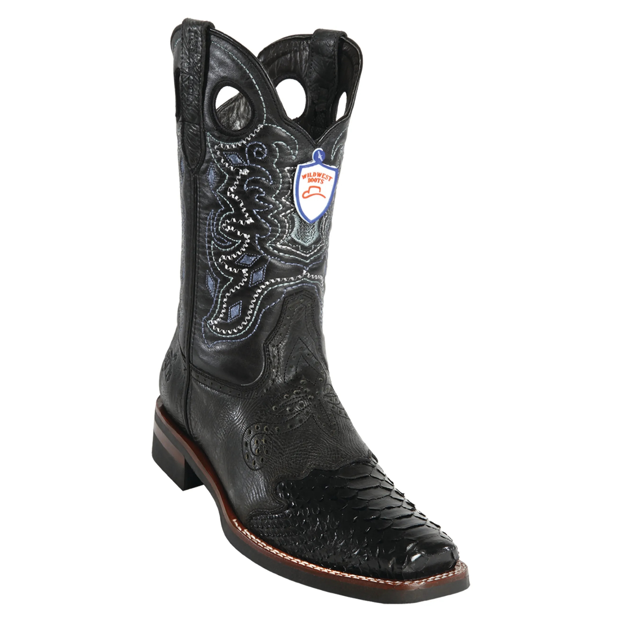 Men's Wild West Python Saddle Rubber Sole Boots Square Toe