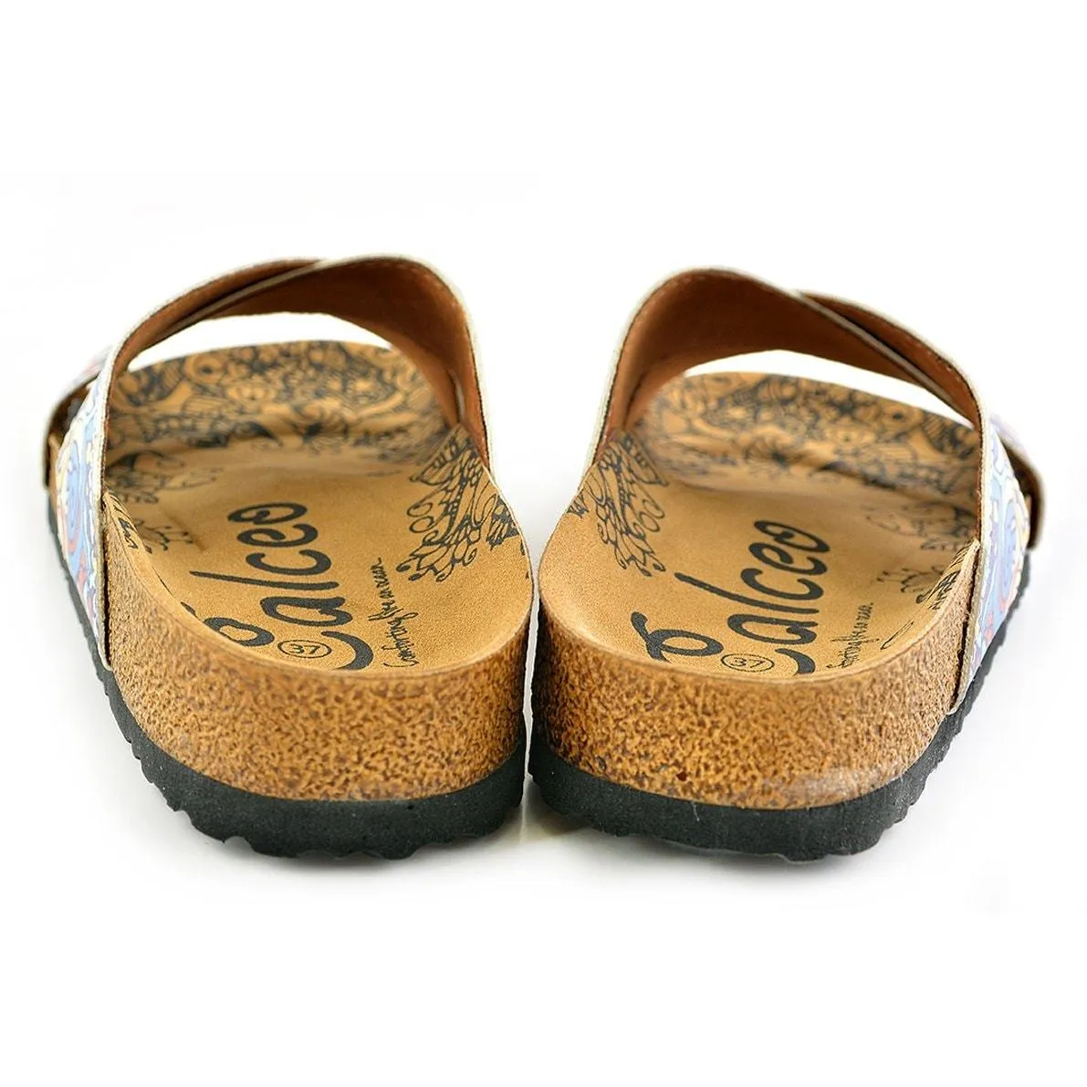 Moving Colored Lines and Sea Waves and Blue, Light Blue, Red Colored Elephant Patterned Sandal - CAL1108