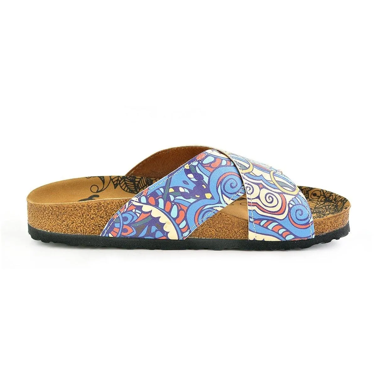 Moving Colored Lines and Sea Waves and Blue, Light Blue, Red Colored Elephant Patterned Sandal - CAL1108