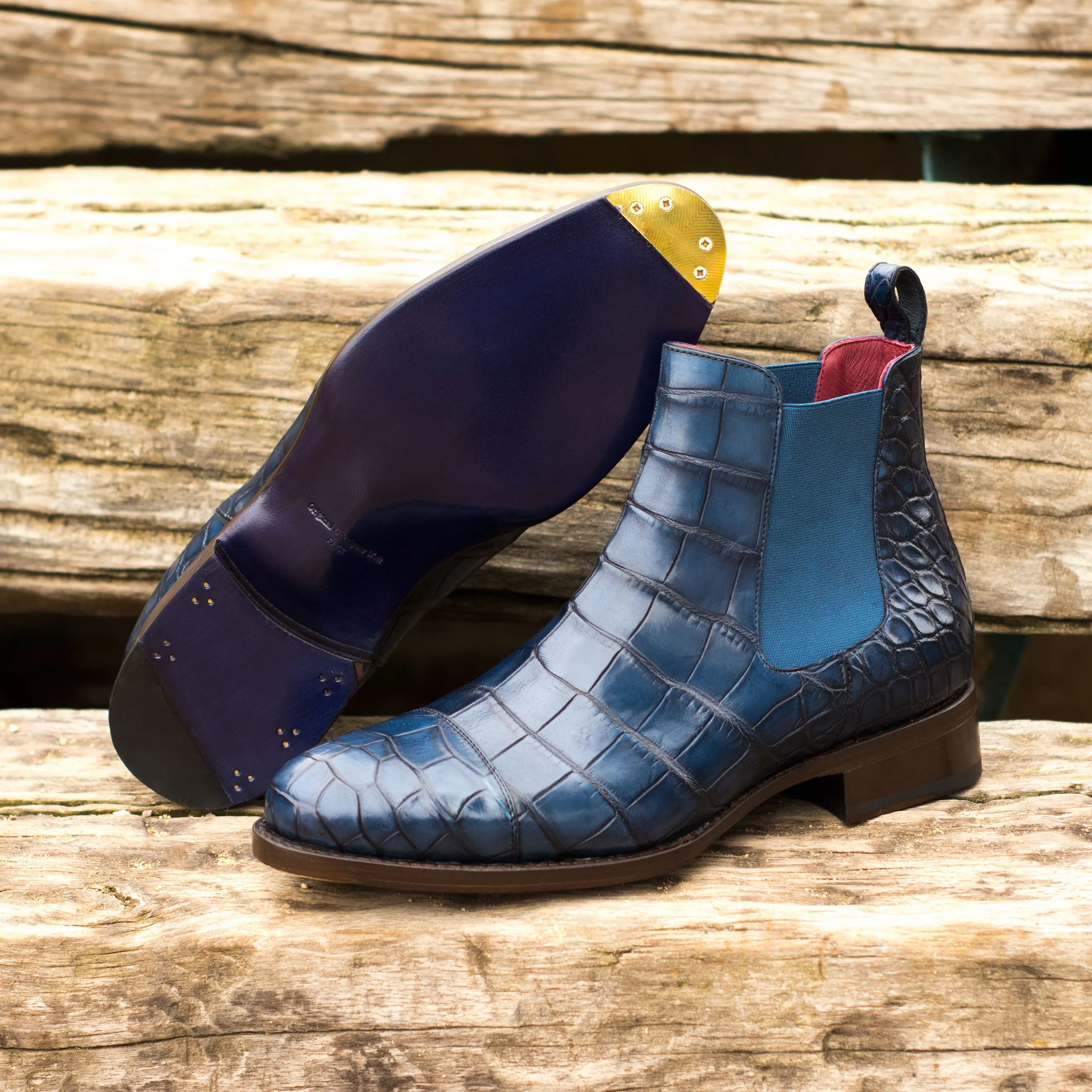 Navy Alligator Chelsea Boots