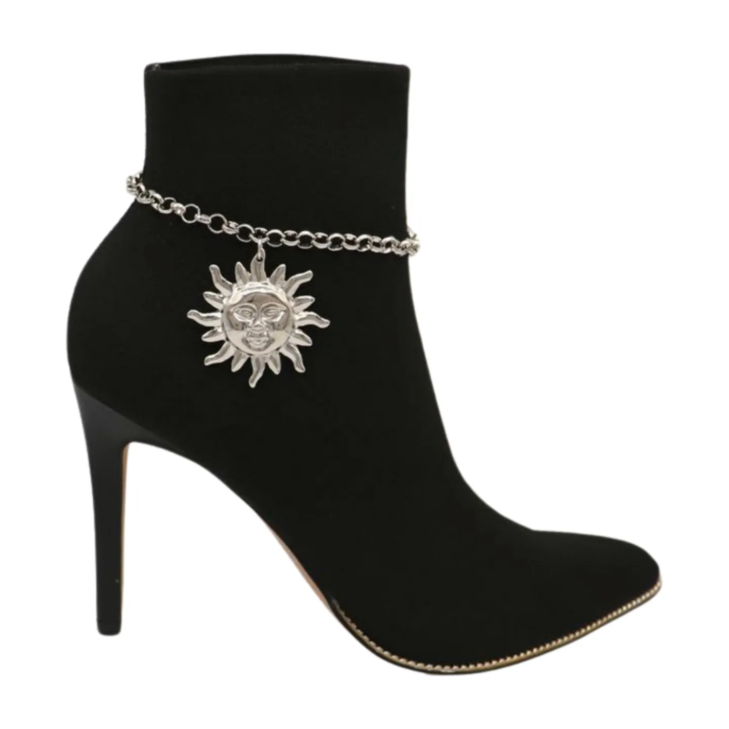 New Women Silver Metal Chain Boot Bracelet Shoe Sun Charm