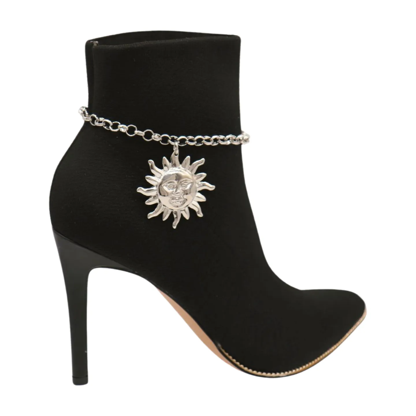 New Women Silver Metal Chain Boot Bracelet Shoe Sun Charm