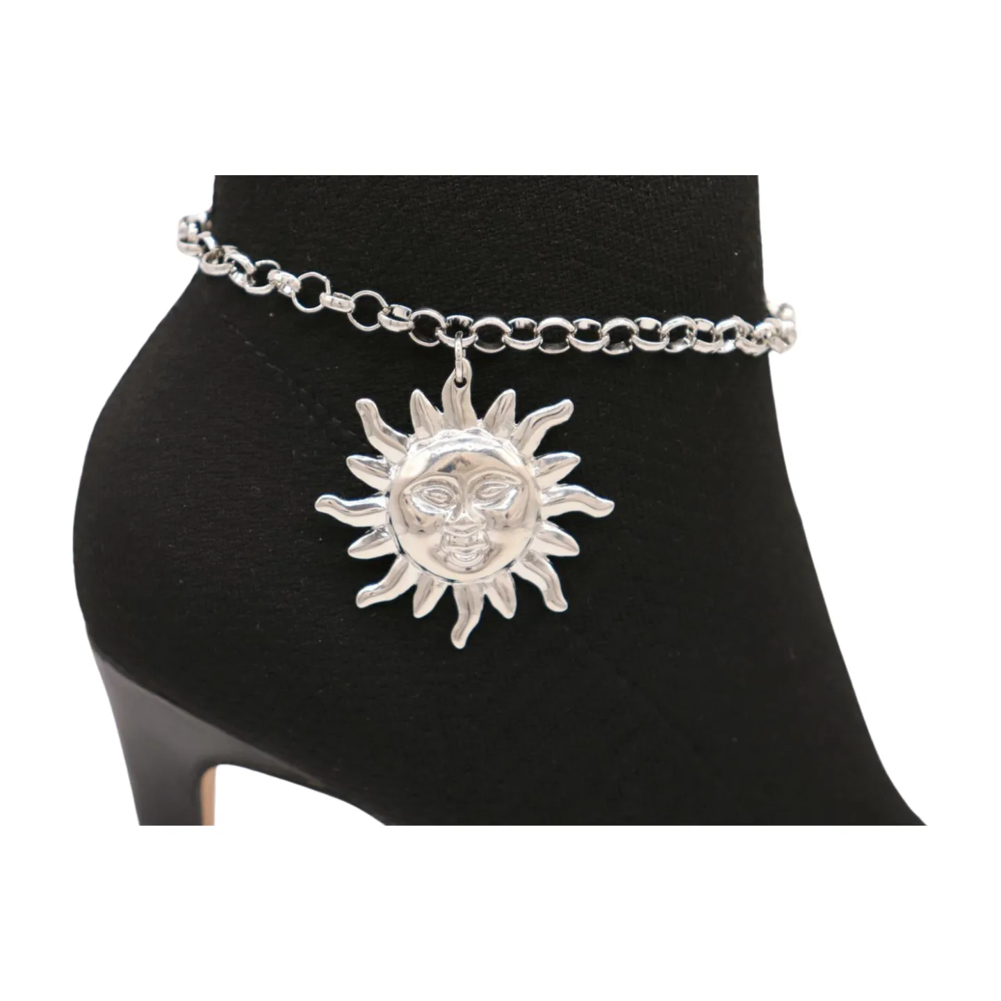 New Women Silver Metal Chain Boot Bracelet Shoe Sun Charm