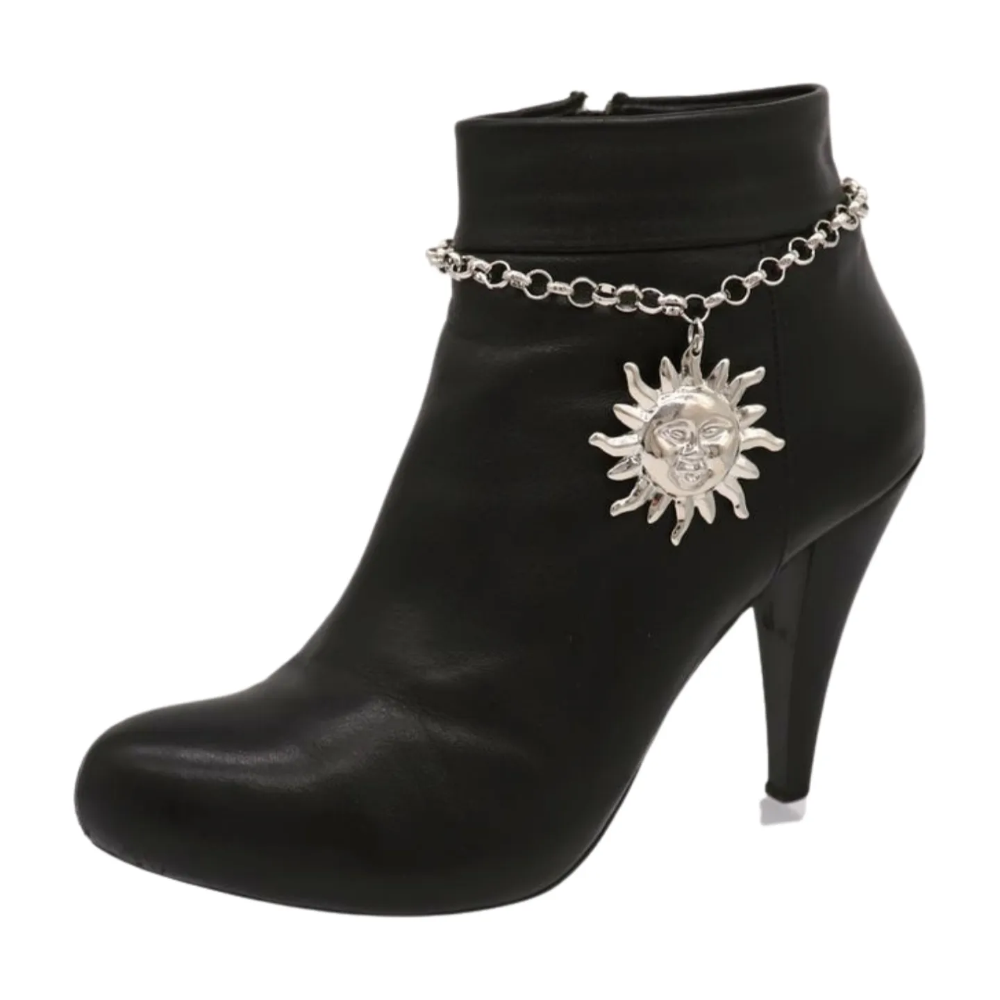 New Women Silver Metal Chain Boot Bracelet Shoe Sun Charm