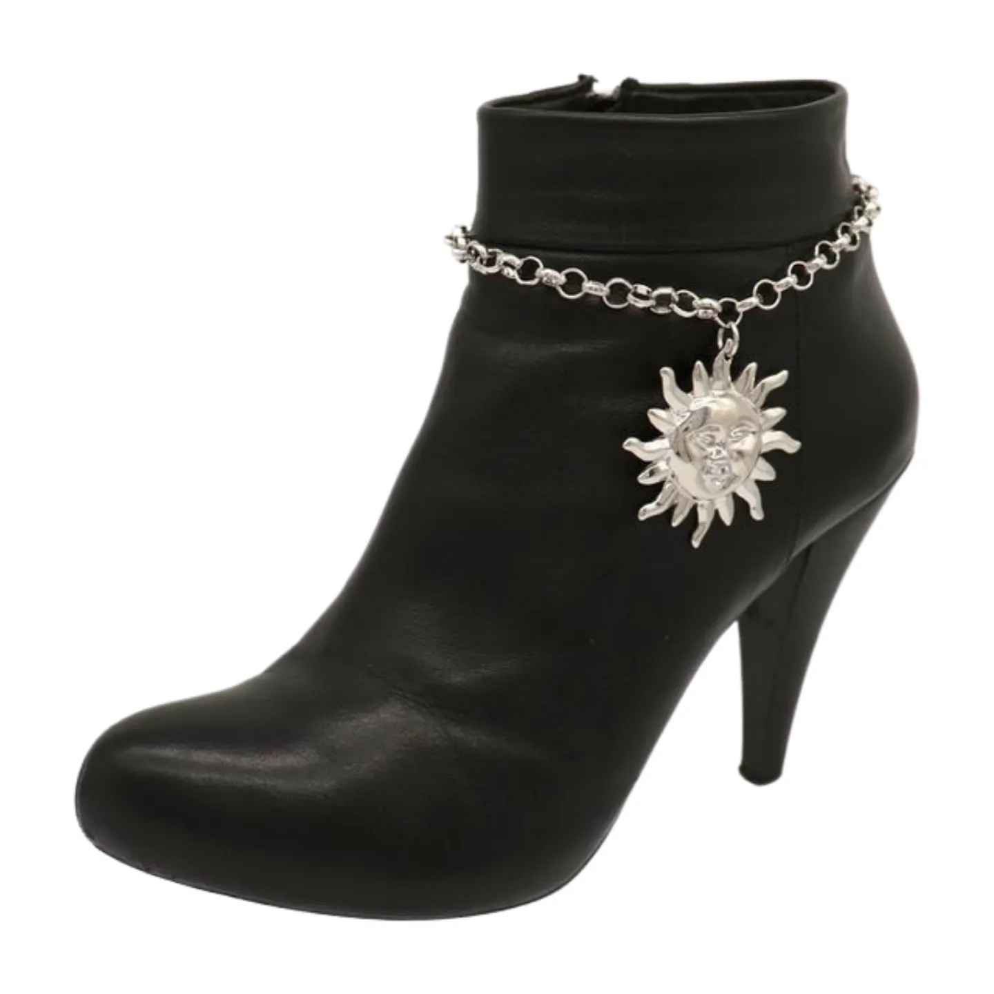 New Women Silver Metal Chain Boot Bracelet Shoe Sun Charm