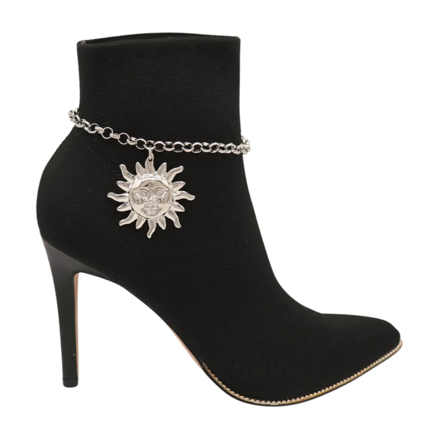 New Women Silver Metal Chain Boot Bracelet Shoe Sun Charm