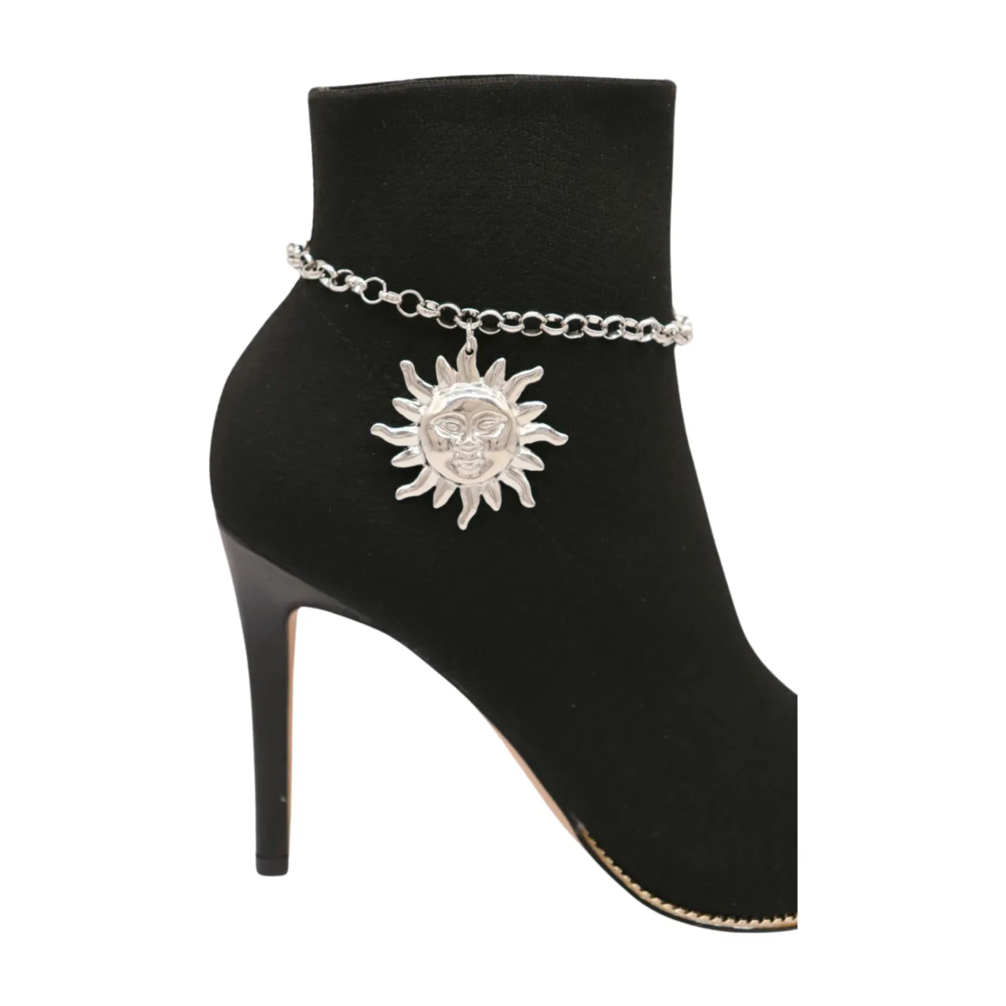 New Women Silver Metal Chain Boot Bracelet Shoe Sun Charm