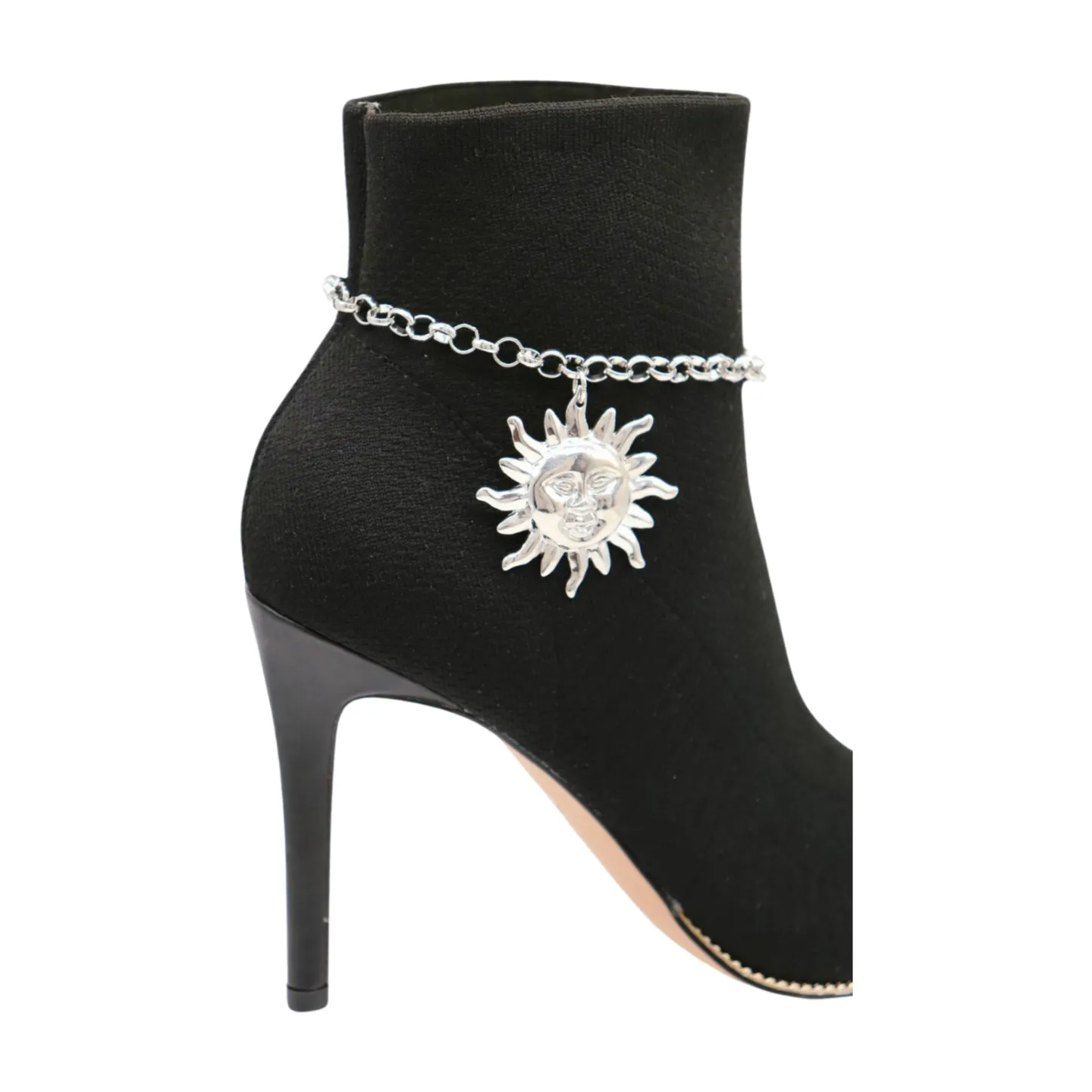 New Women Silver Metal Chain Boot Bracelet Shoe Sun Charm