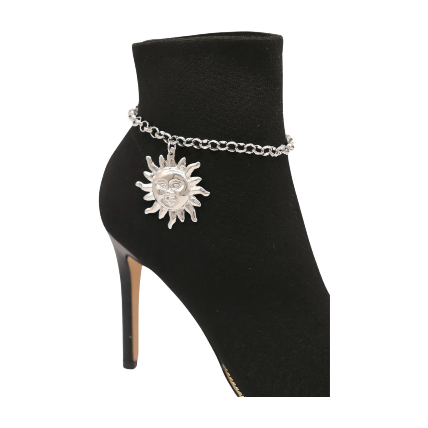 New Women Silver Metal Chain Boot Bracelet Shoe Sun Charm