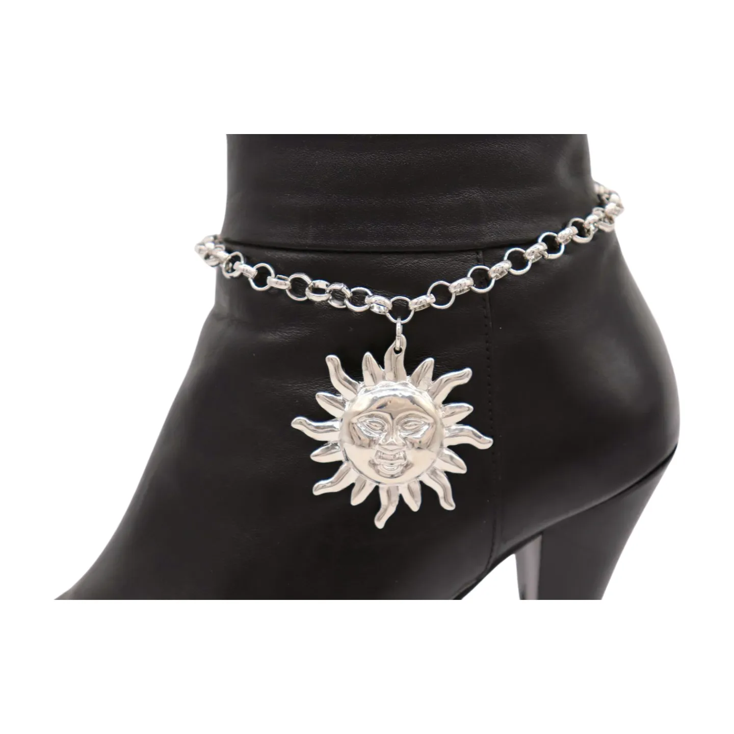 New Women Silver Metal Chain Boot Bracelet Shoe Sun Charm