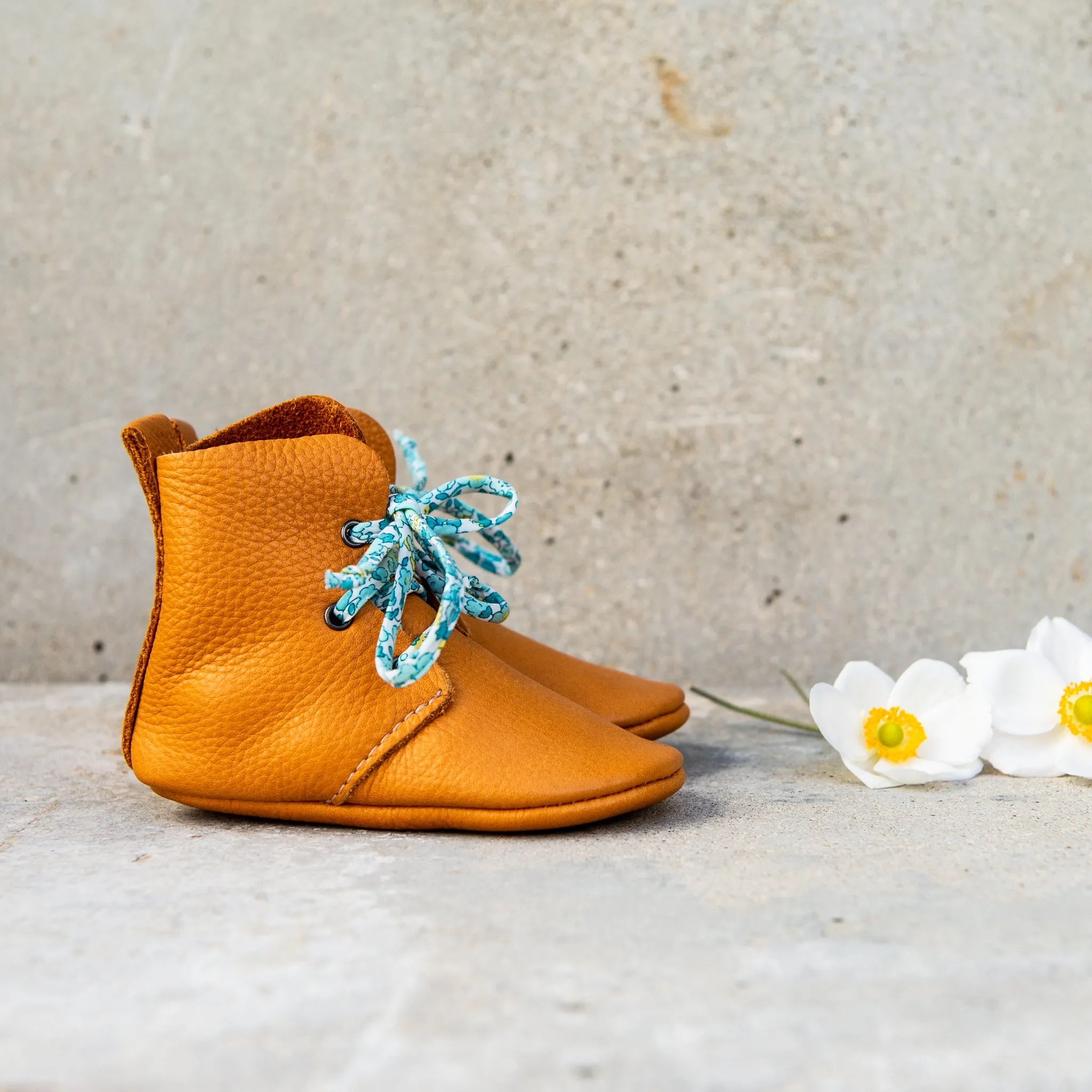 OCHRE HIGH TOPS WITH LIBERTY PRINT LACES
