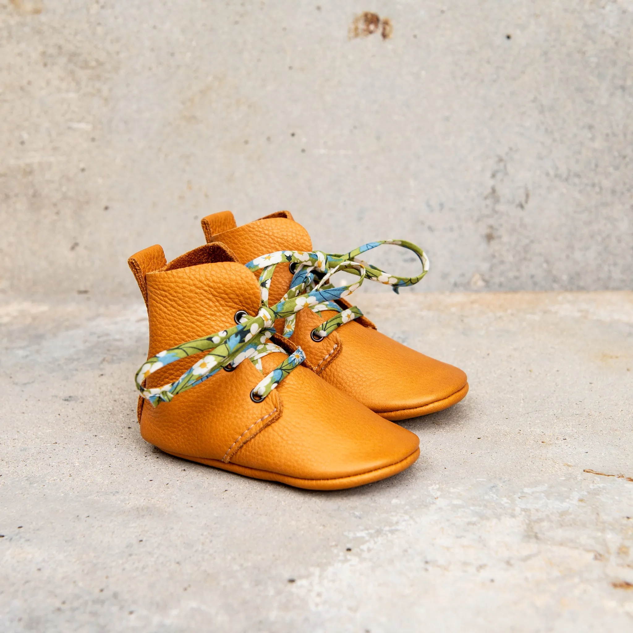 OCHRE HIGH TOPS WITH LIBERTY PRINT LACES