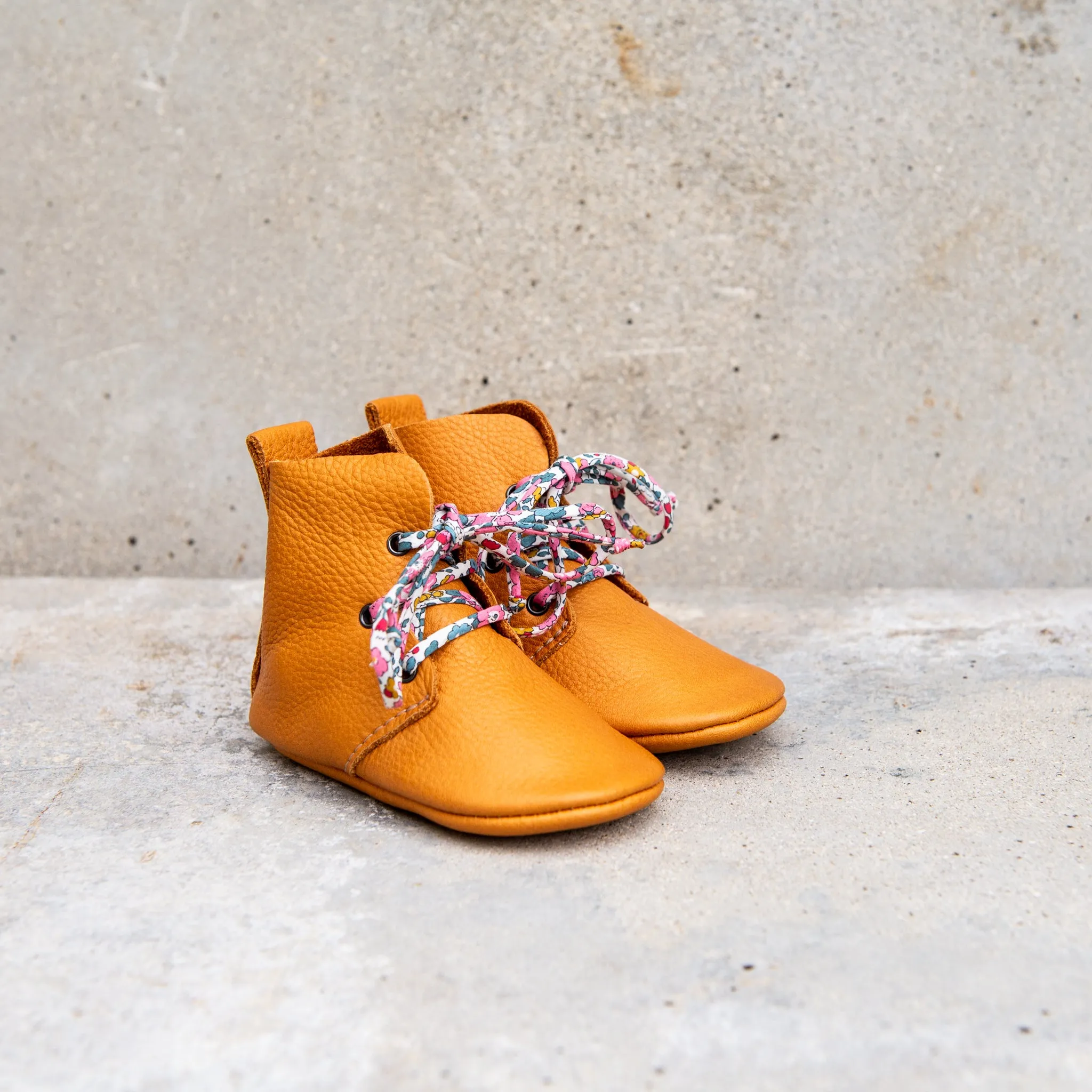 OCHRE HIGH TOPS WITH LIBERTY PRINT LACES